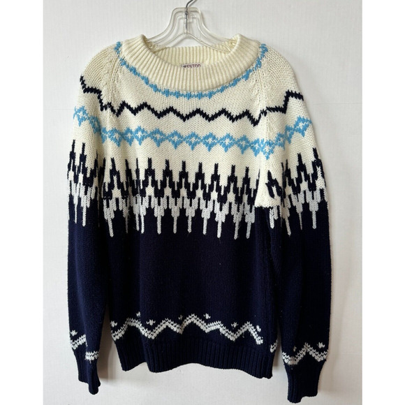 Vintage Silton Of California Nordic Fair Isle Pullover Crewneck L Large Blue - Picture 1 of 7